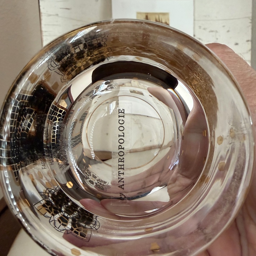 By Anthropologie Bistro Monogram E Tumbler 24K Gold Rim/Decals Old Fashioned - Picture 6 of 6